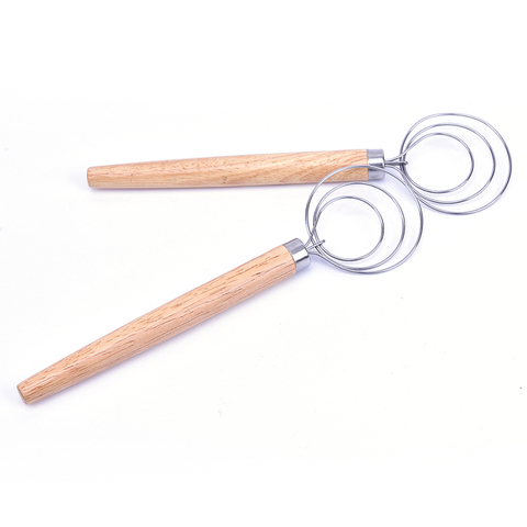 1PC Stainless Steel Coil Egg Beater Wooden Handle Agitator Dough Whisk Gadget NEW ► Photo 1/6