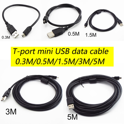 Mini USB Cable T-port mini USB Data Cable 0.3M 0.5M 1.5M 3M 5M USB To USB Fast Charger For MP3 MP4 Player Car DVR Digital Camera ► Photo 1/6