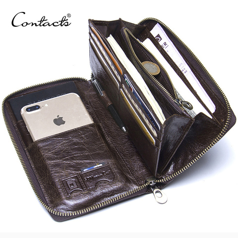Genuine Leather Men Clutch Wallet  Brand Male Card Holder Long  Zipper Around Travel Purse With Passport Holder 6.5