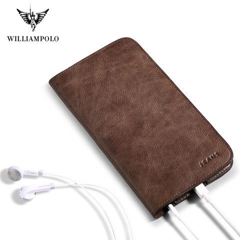 WilliamPolo Full-Grain Leather Long Wallet For Men Ultra-Thin Vintage Credit Card Holder Coin Purses Business Clutch Cowhide ► Photo 1/6