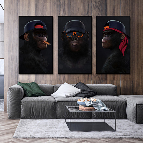 Funny Animal Painting Gorilla Canvas Oil Paintings Wall Art Posters 3 Wise Monkeys Canvas Prints for Living Room Wall Decoration ► Photo 1/1