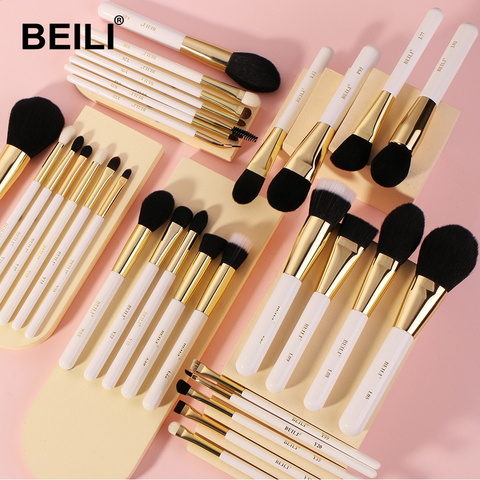 BEILI Luxury White Gold Goat Hair makeup brushes set Professional cosmetic Make up Brushes Foundation blush eyebrow Powder ► Photo 1/6