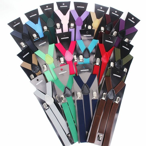 Hot Sale Elastic Leather Suspenders Men 3 Clips Vintage Men's Women Suspender Trousers Wedding Suspension For Skirts 38 Colors ► Photo 1/6