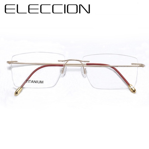 ELECCION Pure Titanium Rimless Glasses Frame Male Myopia Eyeglasses Men's Optical Frames Square Prescription Spectacle Women ► Photo 1/6