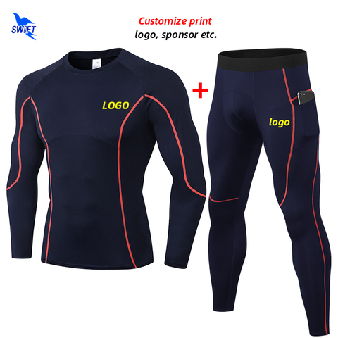 2022 Men Quick Dry Compression 2Pcs Running Set Long Sleeve Shirt+Pants Sport Suit Gym Fitness Rashguard Workout Clothes Custom ► Photo 1/6