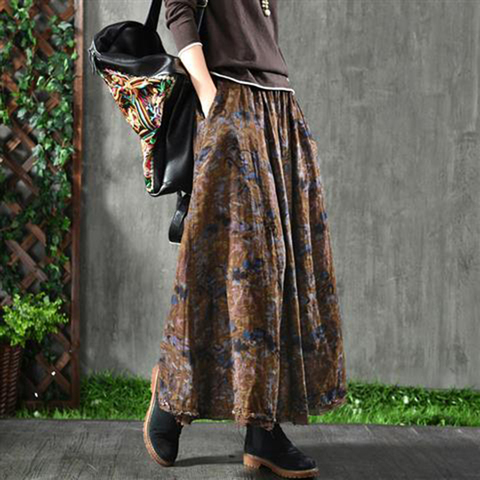 Spring Autumn New Arts Style Women High Waist Cotton A-line Long Skirt Vintage Print Loose Maxi Skirt Female Casual Skirt S272 ► Photo 1/6