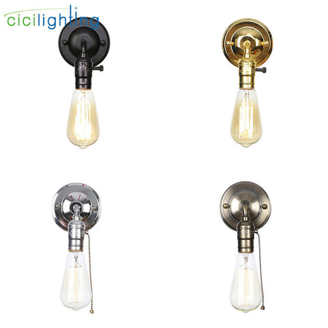 Pull chain switch scones led wall lights Chrome loft style retro vintage iron bedroom wall lamp bedside lampen stair wandlamp ► Photo 1/6