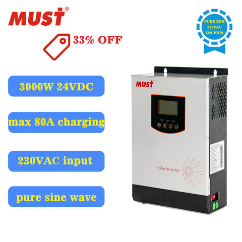 MUST original PV1800 VPK 3kw 3000w high frequency solar inverter off grid pure sine wave built in 120A charger 12v 220v 240v ► Photo 1/6