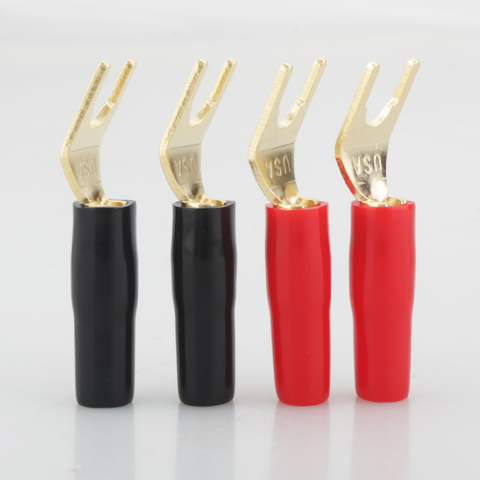 12pcs High Quality Gold Plated Spade Plug Speaker Cable Spade Connector Terminal Plug ► Photo 1/6