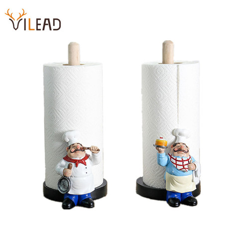 VILEAD 29.5cm Resin Chef Double-Layer Paper Towel Holder Figurines Creative Home Cake Shop Restaurant Crafts Decoration Ornament ► Photo 1/6