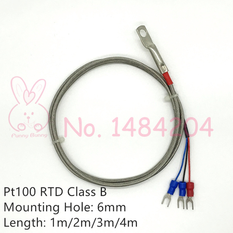 PT100 RTD Class B Temperature Sensor with M6 Mounting Hole 6mm 3 Core Shielded Wire Resistant Detector for Flat Surface ► Photo 1/5