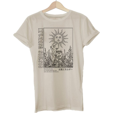 Sun Plants Print Vintage Boho Style T Shirt Women's Retro Cotton Short Sleeve T-shirt Ladies Top Female Graphic Tees ► Photo 1/4