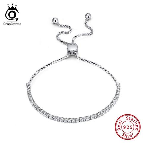 ORSA JEWELS Pure 925 Sterling Silver Girls Adjustable Bracelets With Colorful Cubic Zircon Silver Chain Dating Jewelry SB42 ► Photo 1/6