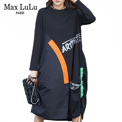 Max LuLu 2022 Spring Korean Luxury Brand Womens Loose Long Dresses Ladies Printed Punk Vestidos Casual Patchwork Dress Plus Size ► Photo 1/6