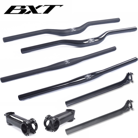 2022  Carbon Fiber MTB Bicycle Parts Set Carbon Flat or Riser Handlebar + Stem+ seatpost 3k glossy/matte Bicicleta handlebar set ► Photo 1/6