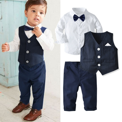 2022Childrens Suits Baby Suit 3Pcs/Set Kids Baby Boys Business Suit Solid Shirt+Vast+Pants Set For Boys For Formal Party 1-6 Age ► Photo 1/6