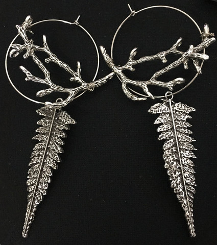 Fern Leaf Circle Earrings, Hoop Earrings, Boho Leaf Earrings, Bohemian Leafs Earrings, Witch Fern Earrings, Plant Earrings, ► Photo 1/1