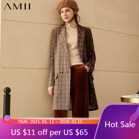 Amii Minimalism Autumn Winter Vintage Blazer Women Fashion Lapel Plaid Double breasted Women Jacket Female Winter Coat 12040938 ► Photo 1/6