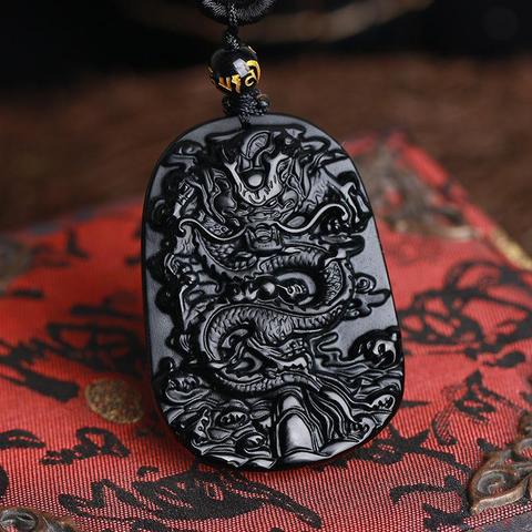 2022 Natural Black Obsidian Dragon Drop Pendant Amulet Lucky Maitreya Auspicious Necklace Jewelry for Women Men ► Photo 1/5