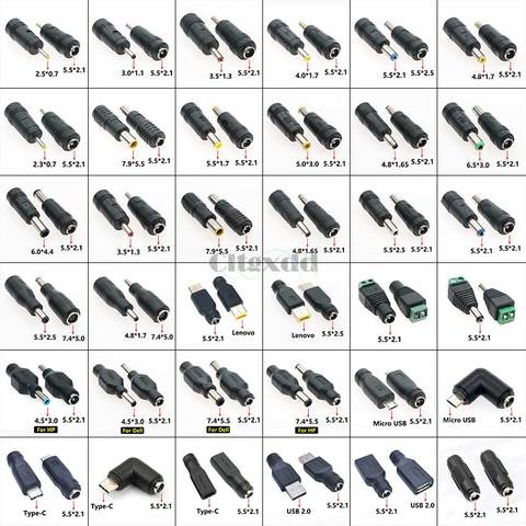 1PCS Common DC Power 2.5*0.7 4.0X1.7 4.8*1.7 5.0*3.0 5.5*2.5 Male to 5.5*2.1 Female Plug Converter Laptop Adapter Connector ► Photo 1/6