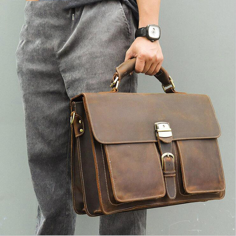 Genuine leather man briefcase bag cowhide 15.6 inch laptop business handbag red Women ladies messenger shoulder bag work tote ► Photo 1/6