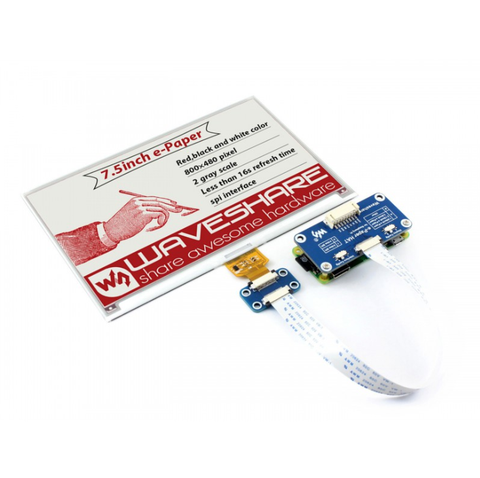 Waveshare 7.5inch e-Paper HAT (B) display for Raspberry Pi Red Black White Three-color SPI No Backlight Ultra low consumption ► Photo 1/1