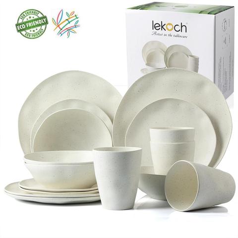 European tableware 4pcs/16pcs Bamboo fiber Household Dishware Set Simple dishes salad Soup bowl Steak plate Western dish ► Photo 1/6