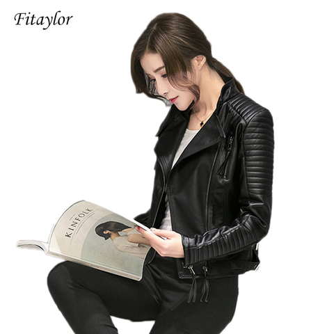 Fitaylor Women Spring Autumn PU Leather Jacket Casual Slim Soft Moto Jacket Biker Faux Leather Jacket Women ► Photo 1/6