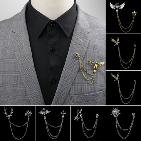 Man Suit Shirt Collar Tassel Brooch Eagle Angel Skull Anchor Badge Retro Pins Wedding Dress Party Neckware Accessories NO.28-57 ► Photo 1/6