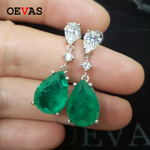 OEVAS 100% 925 Sterling Silver Emerald Drop Earrings For Women Sparkling High Carbon Diamond Wedding Party Fine Jewelry Gifts ► Photo 1/6