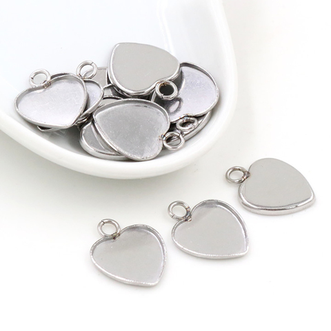 20pcs 12mm Heart Inner Size Stainless Steel Material Simple Style Cabochon Base Cameo Setting Charms Pendant Tray (T7-41) ► Photo 1/2