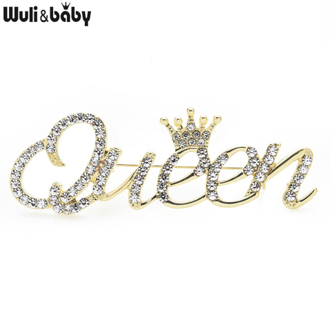 Wuli&baby Rhinestone Queen Brooches For Women 2-color Crown Letters Pary Office Brooch Pins Gifts ► Photo 1/5
