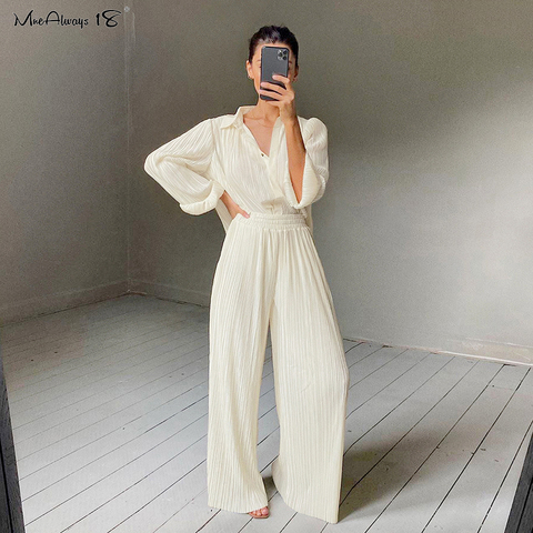 Mnealways18 Beige Pleated Wide Leg Pants Women'S Pants Fashion 2022 Casual Loose Trousers Office Lady Elegant Long Palazzo Pants ► Photo 1/6