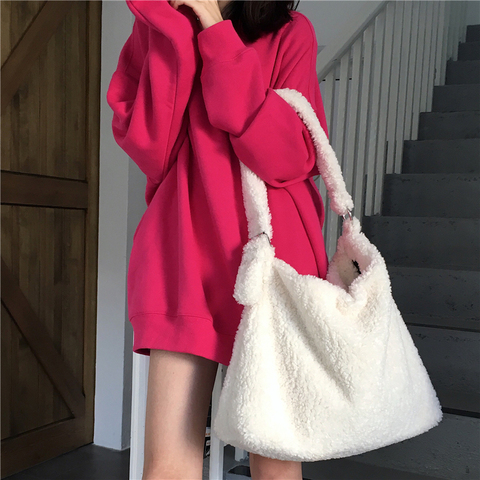 Artificial Lamb Wool Women Shoulder Bags Luxury Design Faux Fur Ladies White Handbags Female Messenger Bag Large Casual Tote ► Photo 1/6