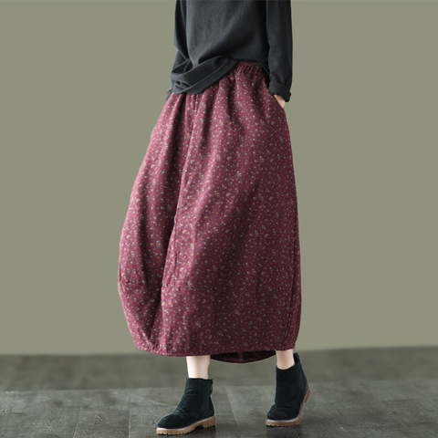 NINI WONDERLAND 2022 Autumn Winter Plus Cotton Bud Skirts Women Print Flower Loose Skirt Elastic Waist Thicken Mori Girl Skirt ► Photo 1/6