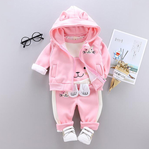 Autumn Winter Children Clothing Sets Baby Girl Cartoon Thick Fleece Hoodies Vest Pants 3pcs Sports Suits Boy Casual Warm OUtfit ► Photo 1/6