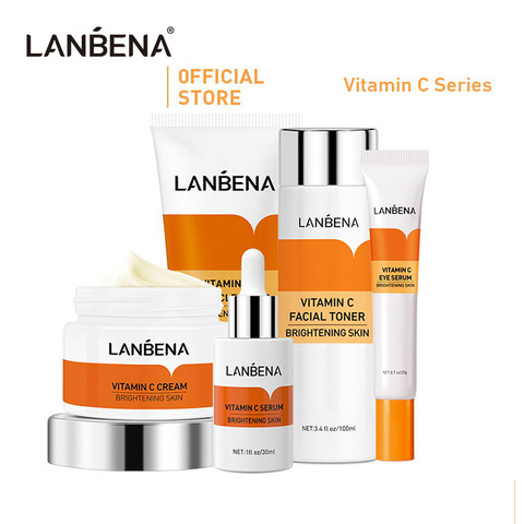 LANBENA Vitamin C Whitening Face Care Set Serum Facial Cream Eye Serum Toner VC Essence Cleanser Freckle Whitening Skin Care ► Photo 1/6