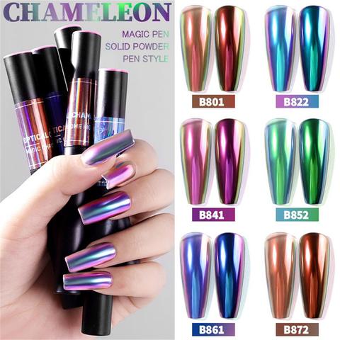 New Hot 3D Chameleon Nail Glitter Powder Air Cushion Pen Mirror Effect Dust Chrome Pigment Holographic Dual-use Nails Art Tools ► Photo 1/6
