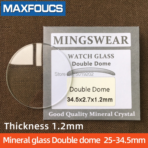 Table glass round smooth mineral glass  Double dome  thickness 1.2mm, diameter of  25 mm ~ 34.5mm, 1 pieces ► Photo 1/6