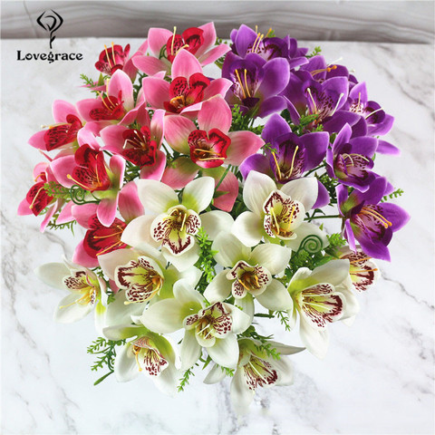 10Pcs/Bouquet Artificial Orchid Flore White Silk Fake Orchid Flower DIY Wedding Back Road Home Desk Vase Accessories Faux Flores ► Photo 1/6