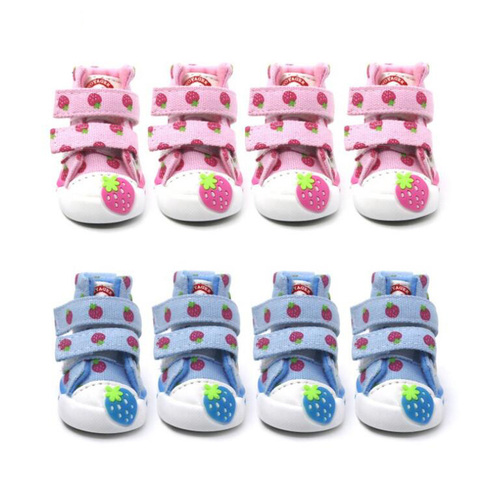 Pet Dog Shoes Anti-slip Strawberry Sneakers Breathable 4 pcs/set Booties Puppy Denim Shoes For Small Dogs Chihuahua Teddy XS-XL ► Photo 1/6