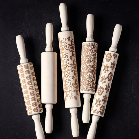 Sakura flower letter creative household embossing roller rolling pin wooden baking prop cookie carving printing die kitchen tool ► Photo 1/5