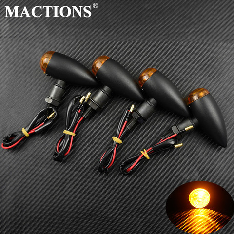 Motorcycle Bullet Turn Signals Indicators Blinker Lights Lamp Black/Chrome For Harley Sportster XL Cruiser Chopper Cafe Racer ► Photo 1/6