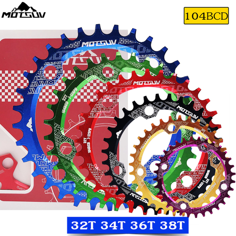 MOTSUV Bicycle 104BCD Crank & Chainwheel Round Narrow Wide Chainring MTB bike 104BCD 32T 34T 36T 38T crankset Tooth plate Parts ► Photo 1/1