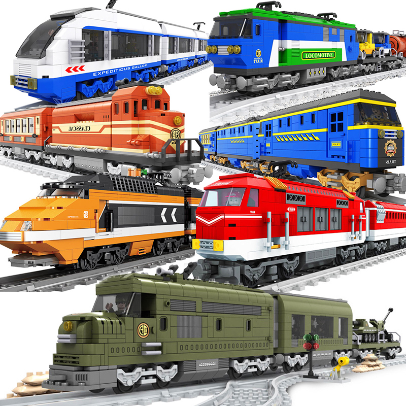 City Passenger Cargo Trains Track Railway Rails Building Blocks Bricks Set Model