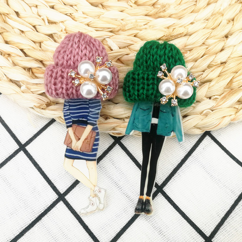 Girls Cute Lovely Brooches for Woman Wool Hat Crystal Cartoon Badges Brooch Pins Fashion Harajuku Pins Icons Gifts Drop-Shipping ► Photo 1/6