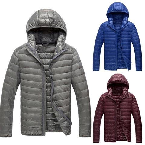 2022 Casual Men Autumn Winter Ultralight Duck Down Long Sleeve Zipper Hooded Coat Light Warm Down Jacket  for Men Feather Hooded ► Photo 1/6