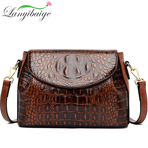 LANYIBAIGE New Fashion Ladies Shoulder Bag Head Layer Cowhide Crocodile Pattern Bag Female Designer Luxury Travelling Bag 2022 ► Photo 1/6