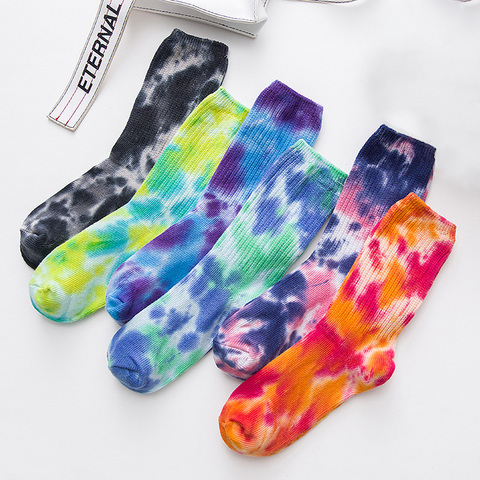 New Fashion Couples Men and Women Socks Cotton Colorful Vortex Tie-dye Harajuku Hip Hop Skateboard Funny Happy Middle tube Socks ► Photo 1/6