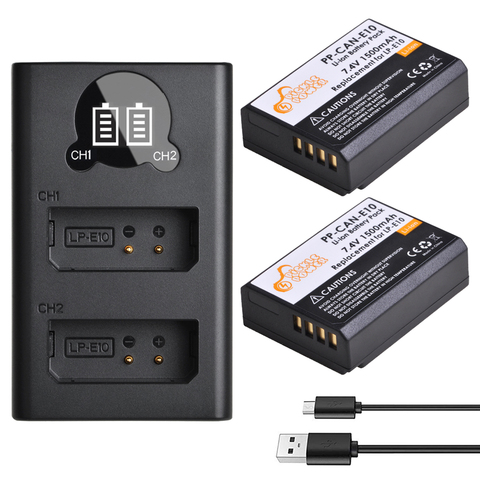 2 Pcs Canon LP-E10 LP E10 LPE10 Camera Battery & LED USB Charger For Canon 1100D 1200D 1300D 2000D Kiss X50 X70 Rebel T3 T5. ► Photo 1/6